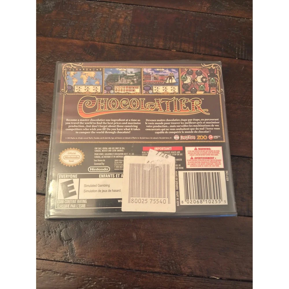 Chocolatier Nintendo DS Game New Sealed Zoo Games Simulation Strategy Sealed NEW